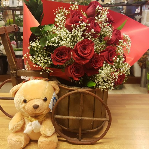 rosas rojas y peluche para san valentin en Granada